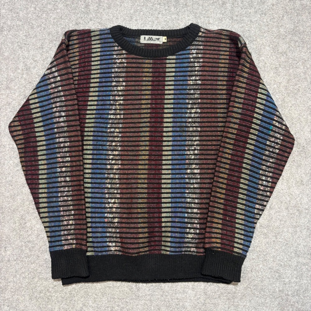 Vintage Lavane New York Mens Medium Multi Color Striped Knit Crewneck Sweater